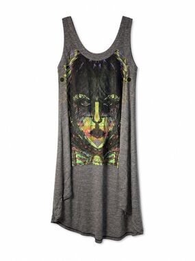 Nuvula y2k Women’s Gray Graphic Tank with Colorful Face Print